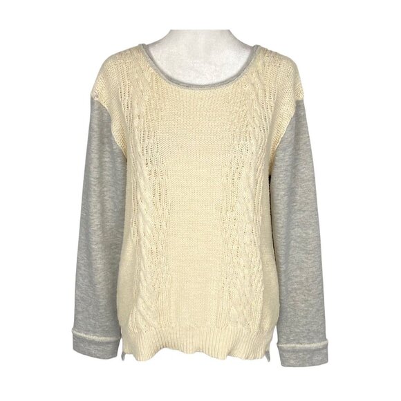 SUNDANCE Women Cable Knit Pullover Sweater Sz XS Ivory Gray Mix Media 12-3 - Picture 2 of 15